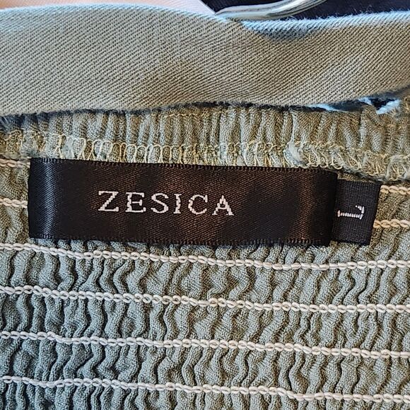 Zesica Women's Sz L Sage Green Smocked Top Tiered Maxi Sun Dress w/ Tie Straps - Picture 8 of 13